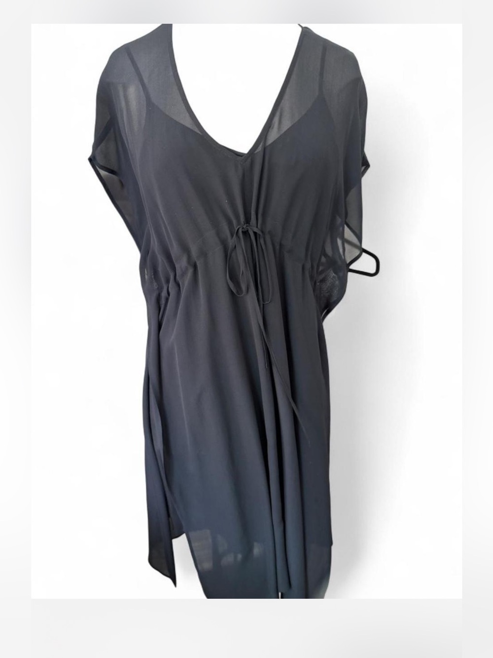 Eileen Fisher 100% Silk 2-Piece Sheer Kaftan & Slip Dress Black